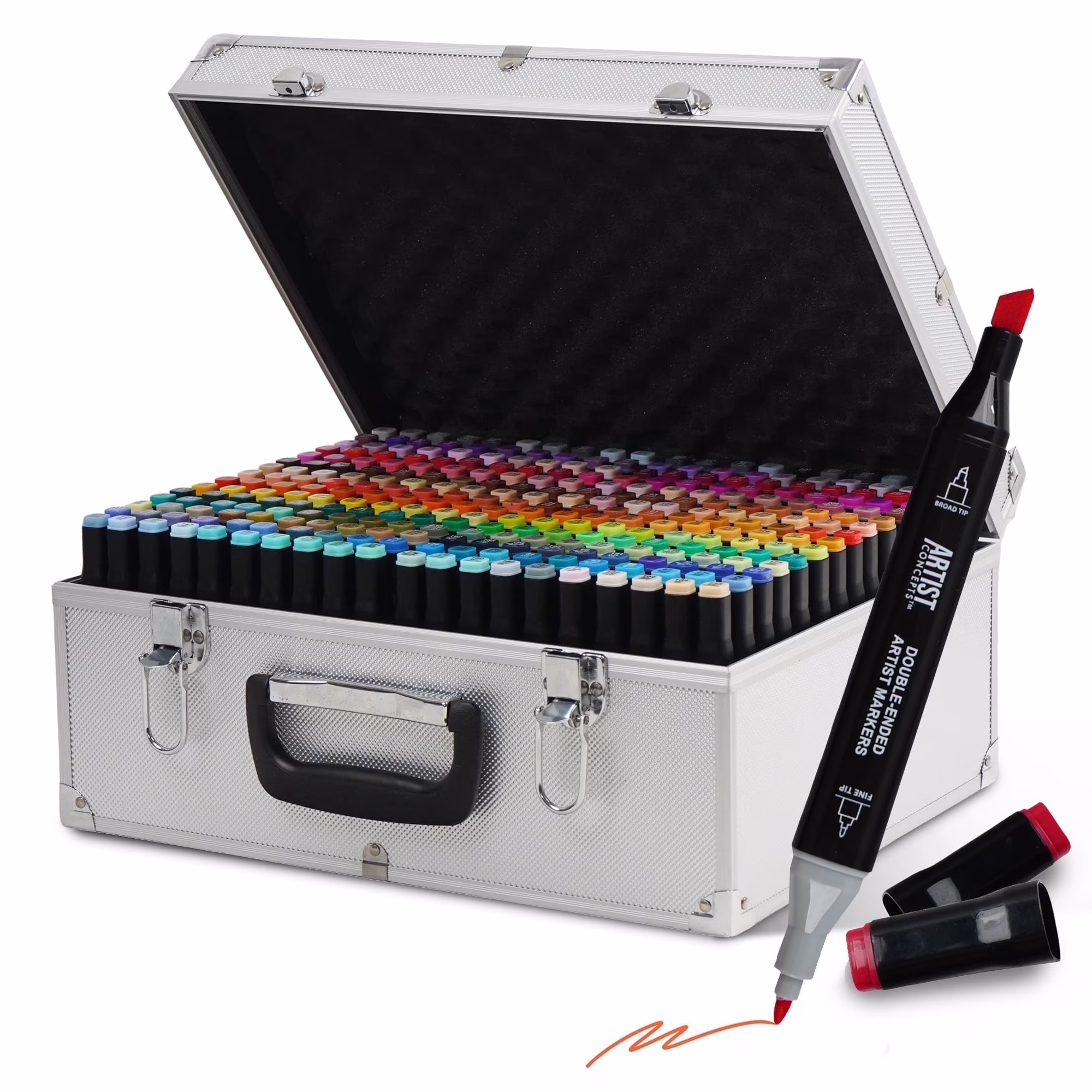 Artist Concepts Dual tip Alcohol Markers Vibrant Colors for art and coloring, Metal Case, 300 Count
