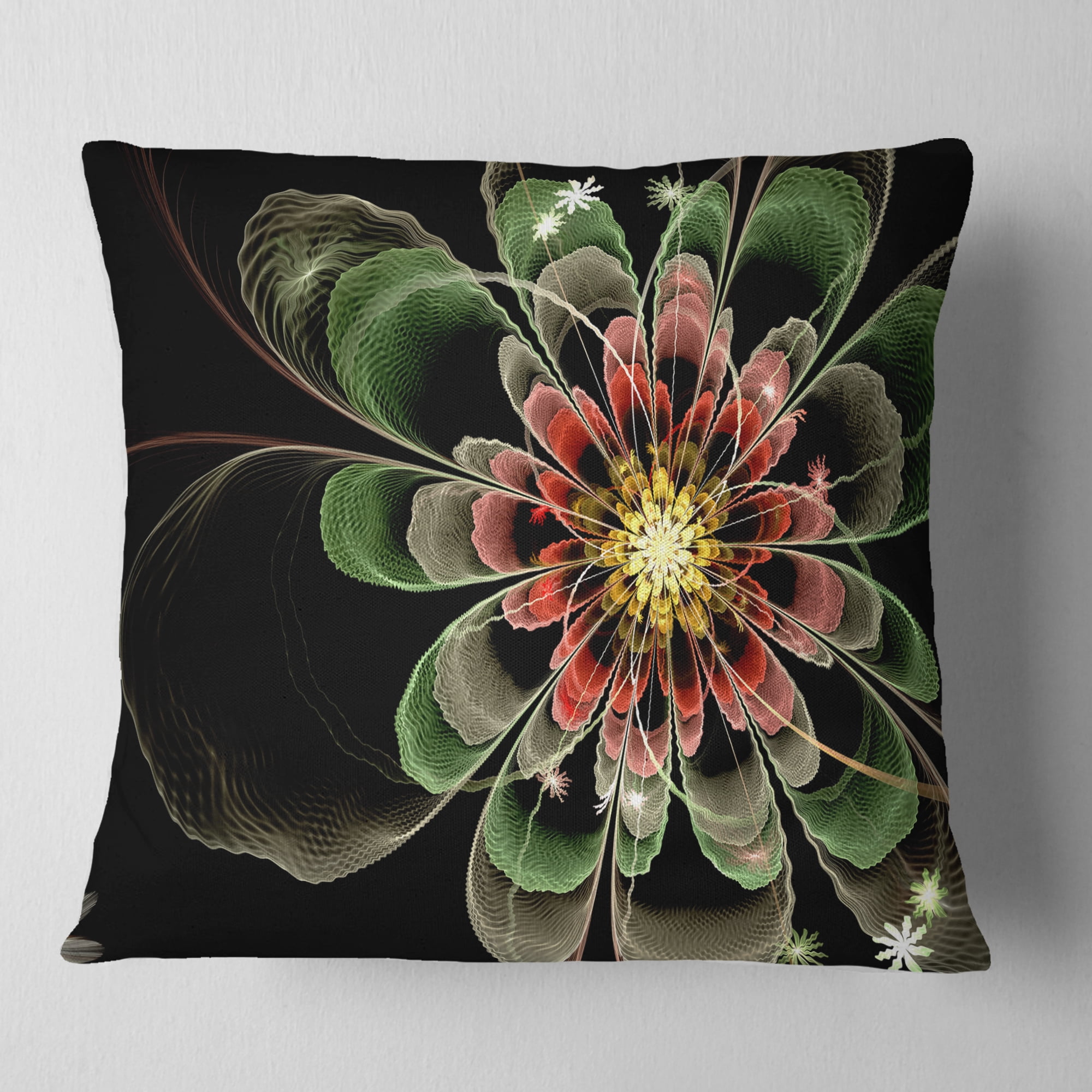 Designart Abstract Green Fractal Flower - Floral Throw Pillow - 18x18
