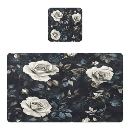

Wobogo White Rose Placemats Coasters Set of 1 Heat-resistant Non-slip Easy to Clean Square Dinner Plate Mat