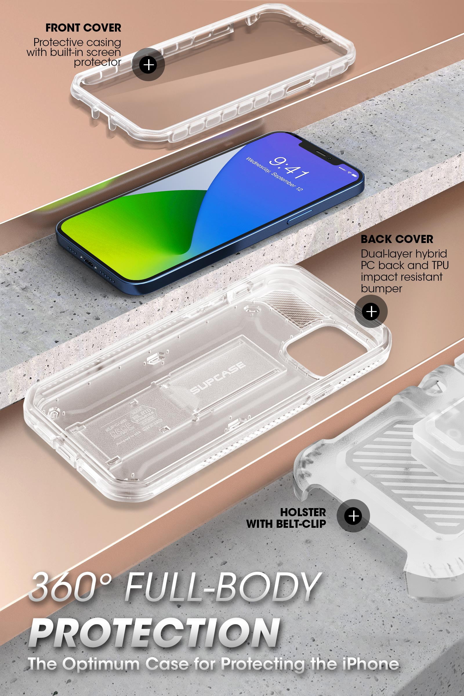 SUPCASE Unicorn Beetle Pro Series Case for iPhone 12 / iPhone 12 Pro (2020 Release) 6.1 Inch, Built-in Screen Protector Full-Body Rugged Holster Case (Frost)