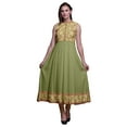 thumbnail image 1 of Bimba Kurti Indien Vert Olive 4 Feuilles pour Femmes Tenue de Soirée Robe Anarkali Kurti Imprimée Sans Manches Moyen, 1 of 6