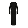 thumbnail image 5 of BangWanChi Black Dresses for Women Fashion Women Spring Sexy Casual Round-Neck Solid Long Leeve Dress, 5 of 6