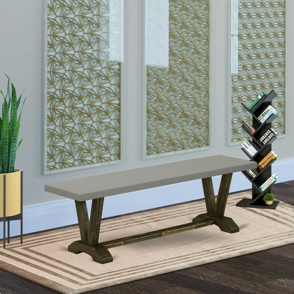 Modern Dining Bench - 60" Wood Bench with Cement Top - Entryway Seating - Rustic Farmhouse Decor