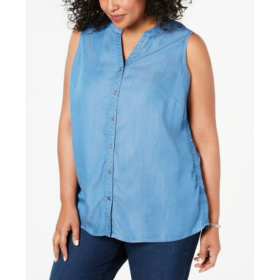 Style & Co. Womens Blue Cinched Sleevless Tank Top Shirt Blue, Blue, 4X
