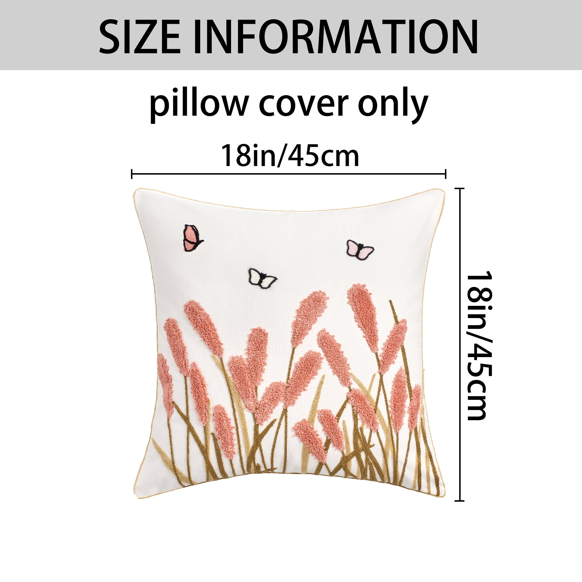 Unique Bargains Cotton Boho Plant Embroidery Soft Square Throw Pillow Covers Pink