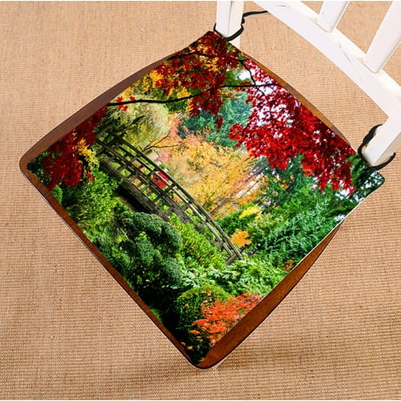 Fall Outdoor Cushions PHFZK Asian Chair Pad, Bridge in Japanese Garden during Fall Season Seat Cushion Chair Cushion Floor Cushion Two Sides Size 16x16 inches ()