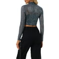 thumbnail image 3 of INSPIRE CHIC Veste Courte à Col Montant Pailleté Transparent pour Femmes Halloween Noël TP Bleu Marine, 3 of 6