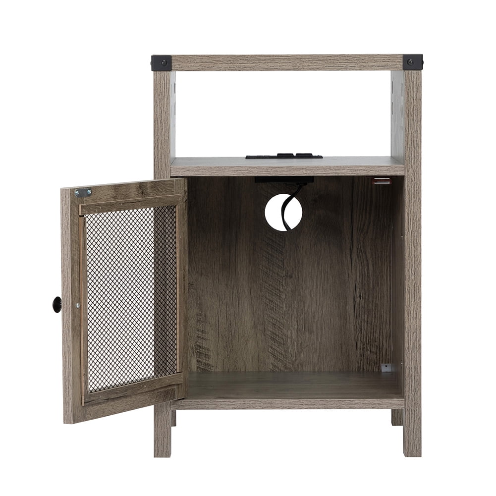 Kadyn Farmhouse Nightstand with Power Outlets, Usb Ports, End Table with Cabinet, Storage Shelf, Side Table for Bedrooms, Living Rooms, Retro Gray Kadyn Farmhouse Nightstand with Power Outlets, Usb Ports, End Table with Cabinet, Storage Shelf, Side Table for Bedrooms, Living Rooms, Retro Gray