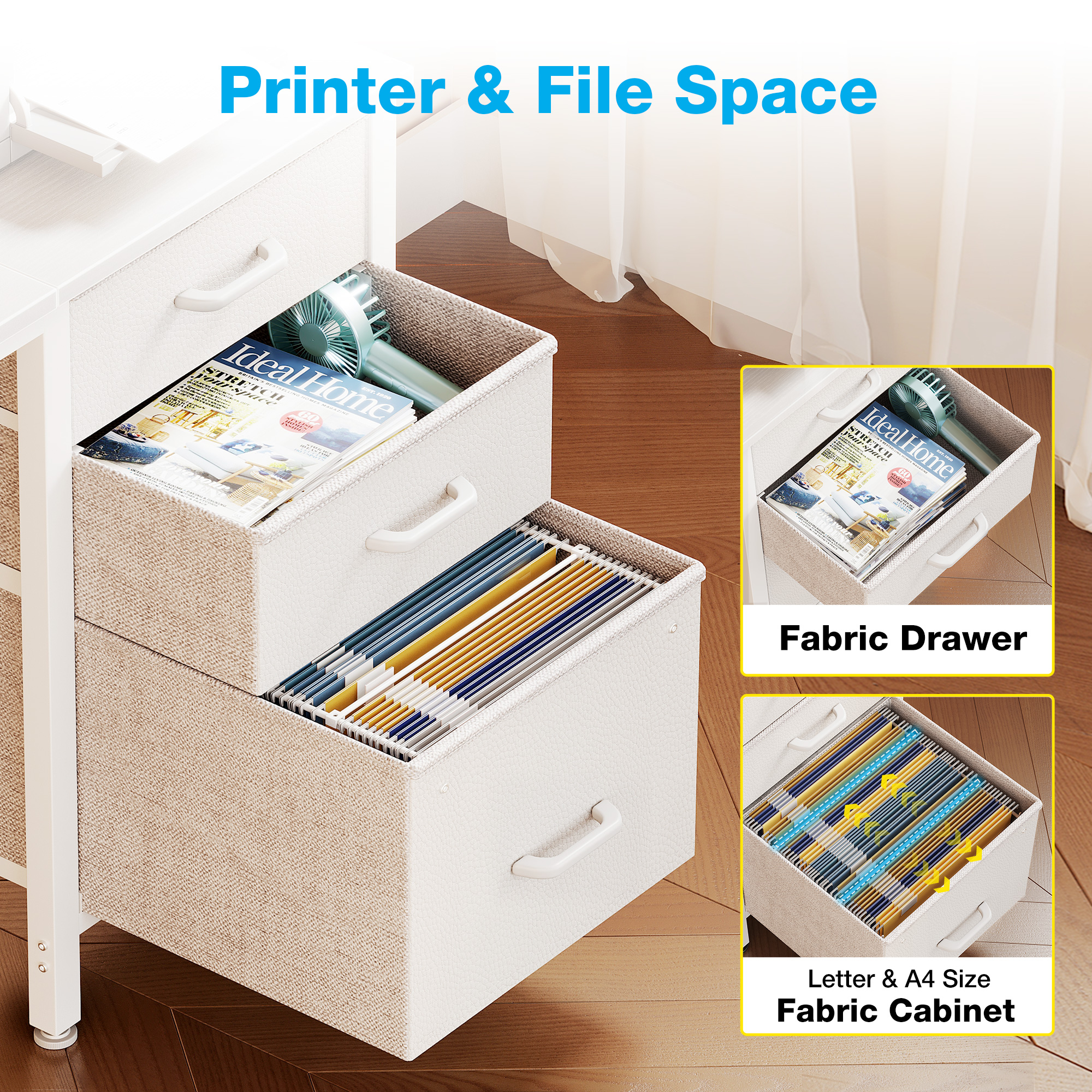 Casacomoda 48" Computer Desk with Fabric Drawers, White photo 5