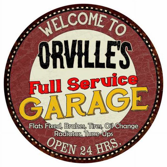 Orville's Full Service Garage 12" Round Metal Sign Man Cave Décor 200120037425