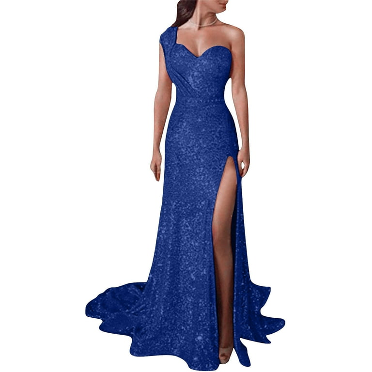 RYRJJ Sequin Mermaid Prom Dresses for Women Formal Sparkly Coaktail Bodycon Evening Maxi Dress One Shoulder Wedding Party Gown Dark Blue XL Walmart