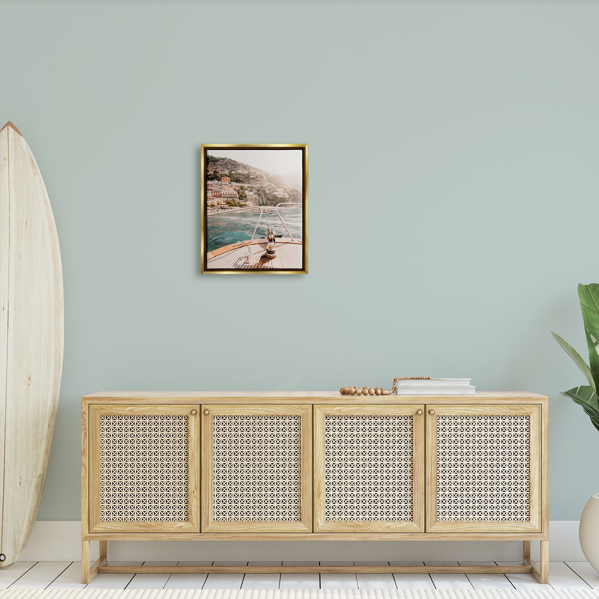 Stupell Boating Coastal Seaside Town Buildings Landscape Photography Gold Floater Framed Art Print Wall Art