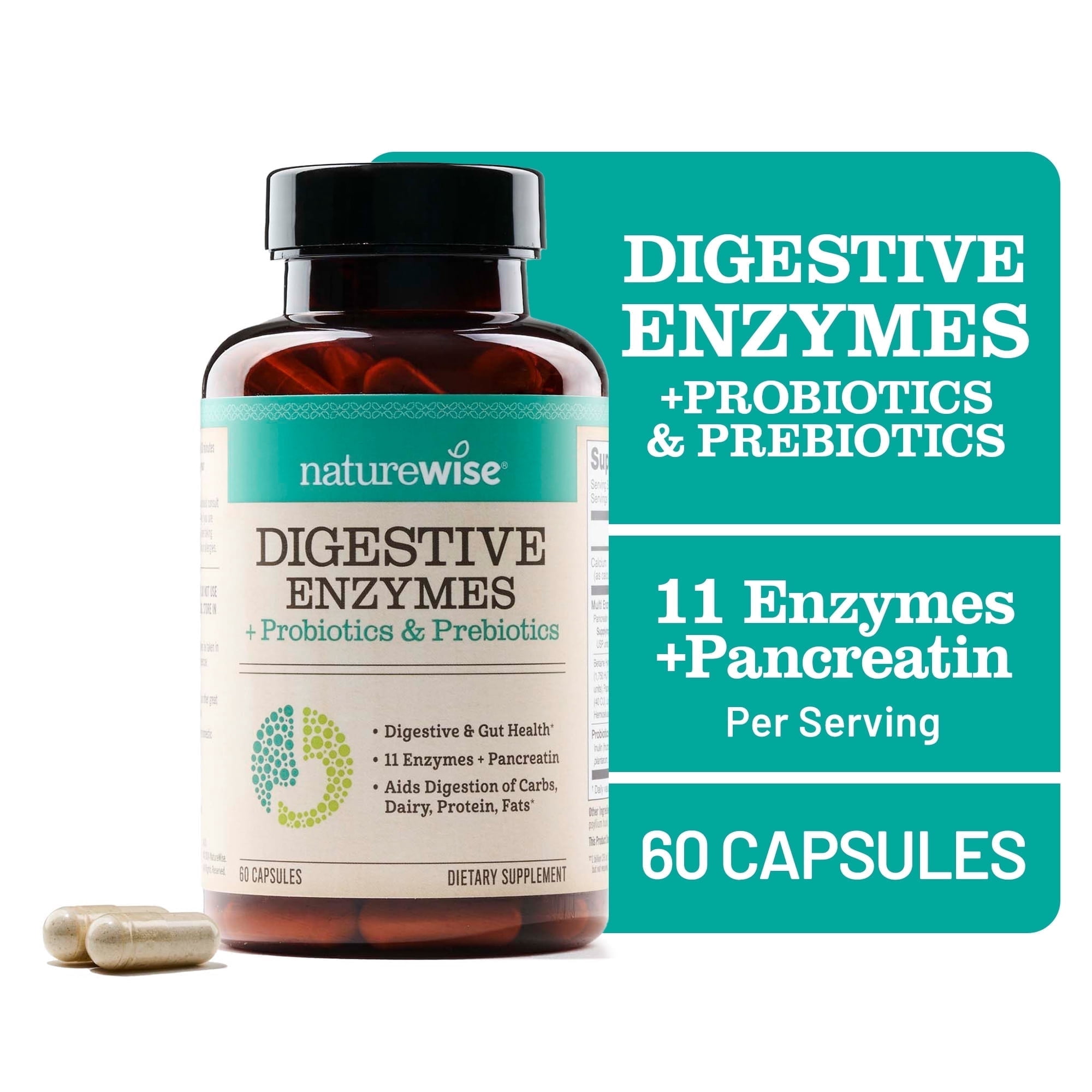 NatureWise Digestive Enzymes + Probiotics & Prebiotics - 60 Capsules[30-Day Supply]