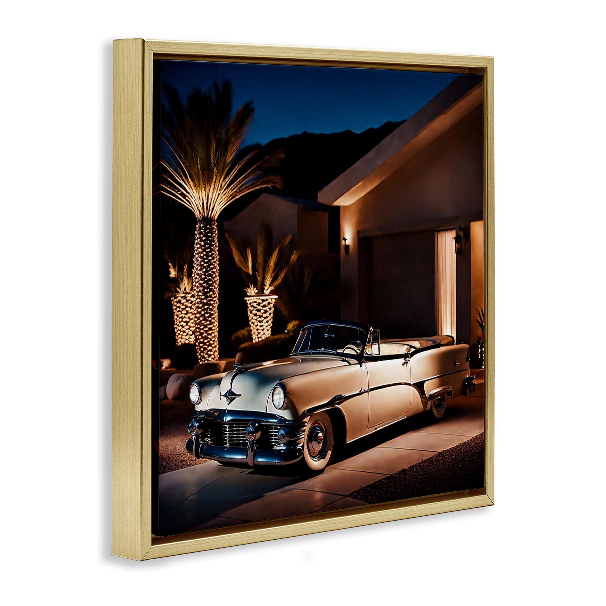 Stupell Industries Miami Wheels Classic Car Transportation Painting Gold Floater Framed Canvas Art Print Wall Art, 18 x 18