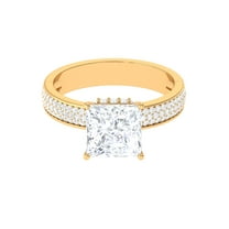 Rosec Jewels Princess Cut Moissanite Engagement Ring with Side Stones - 3 Carat Moissanite Ring - 8 mm - D-VS1 Quality, 18K Yellow Gold, US 4.00