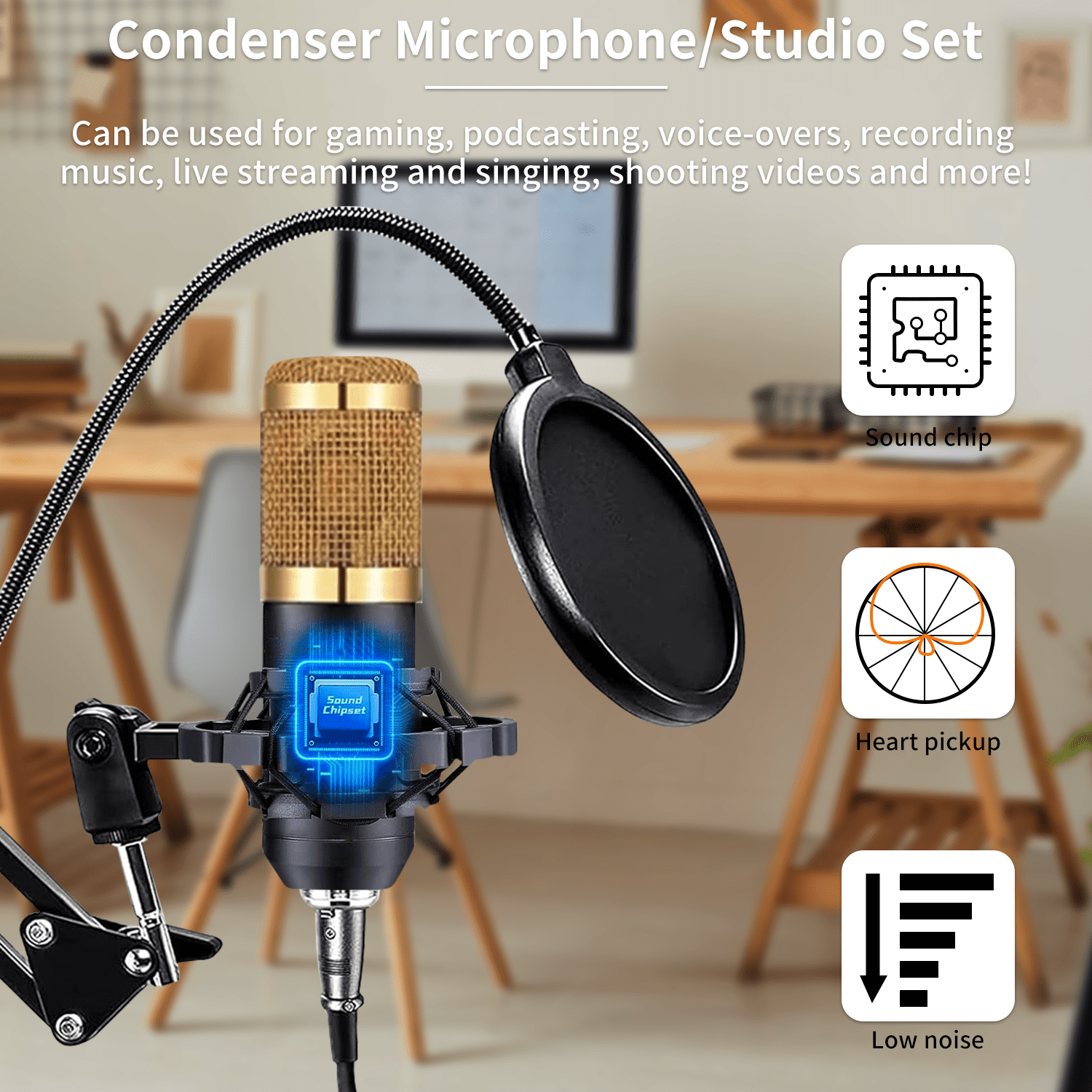 Enroslu BM-800 Podcast Microphone Bundle Kit with Sound Card - Studio Condenser Mic for PC/Laptop/Mac/Phone, Recording & Live Streaming Equipment for Broadcasting, YouTube