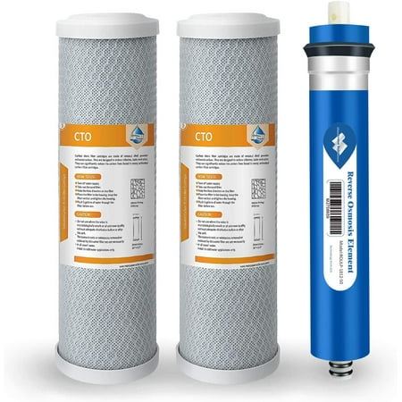 

Membrane Solutions 10-Inch Universal Reverse Osmosis Water Filter Replacement Cartridges Set 10 x 2.5 Carbon Filters 50 GPD RO Membrane Filter