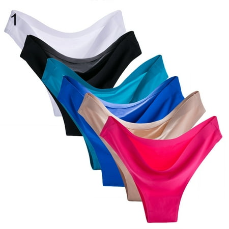 

Qingsaizhen Panties 6Pcs/Set Seamless Women Briefs Solid Color Ice Silk Panties Low Rise Underwear