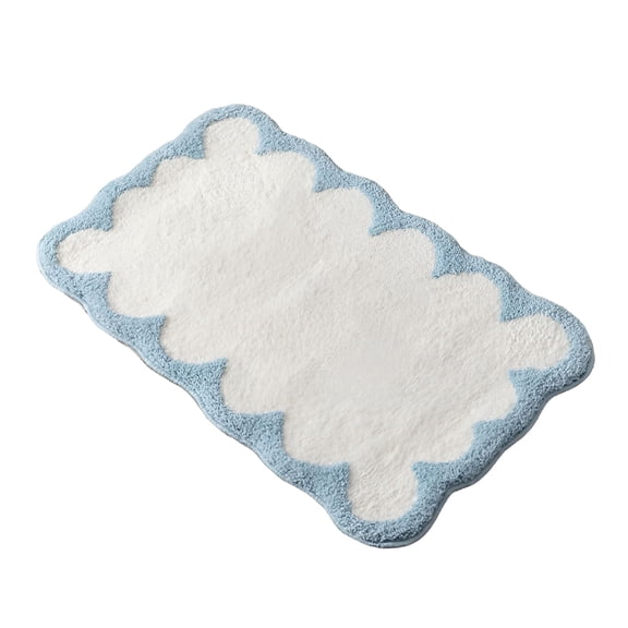 RLESO Fun Bath Mat, 30 Inch Bathroom Rugs, Soft Flannel Quick-Dry and Non-Slip in White and Blue