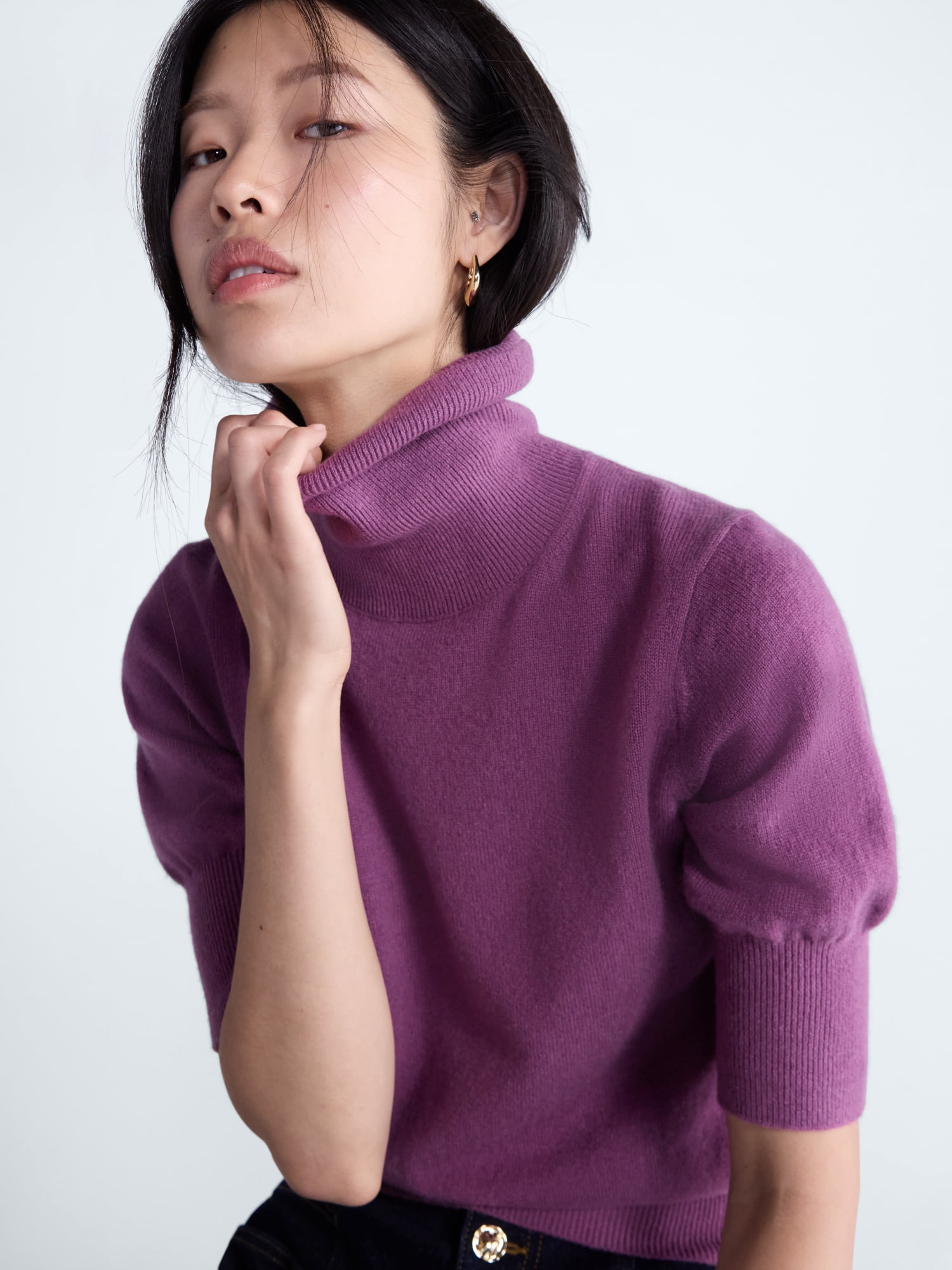 Scoop Women’s and Women’s Plus Cashmere Turtleneck Sweater with Elbow Length Sleeves, Lightweight, XXS-4X