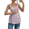 thumbnail image 2 of Women's Maternity Tank Tops Floral Babydoll Top Square Neck Smocked Peplum Blouse Shirts XL, 2 of 8
