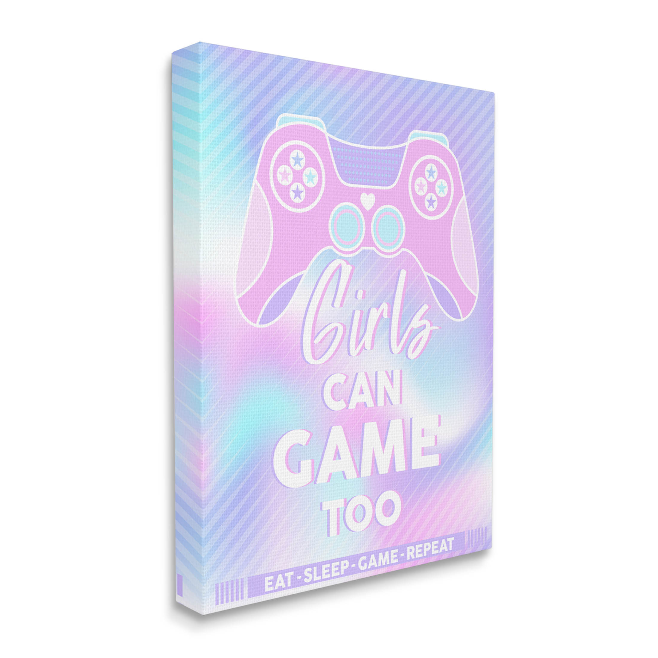 Girls Can Game Too Pastel Phrase Art for Kids Graphic Art Gallery Wrapped Canvas Print Wall Art