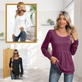 thumbnail image 4 of VDJ Long Sleeve Tops for Women Casual Fall Blouses Pleated Tshirts Office Work Tunic Fuchsia Tee Trendy Clothes Size XL, 4 of 5