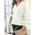 thumbnail image 4 of Women V Neck Long Sleeve Sweaters Criss -Wrap Ruched Pullover Fall Tops White XL, 4 of 8