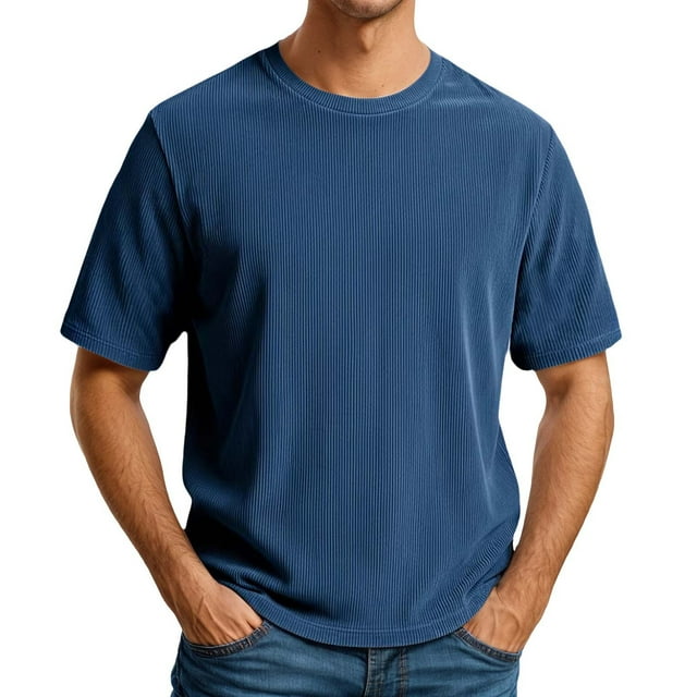 T-Shirt pour Hommes à Manches Courtes, Col Rond, Chandails de Base Bleus, T-Shirt d'Été pour Hommes