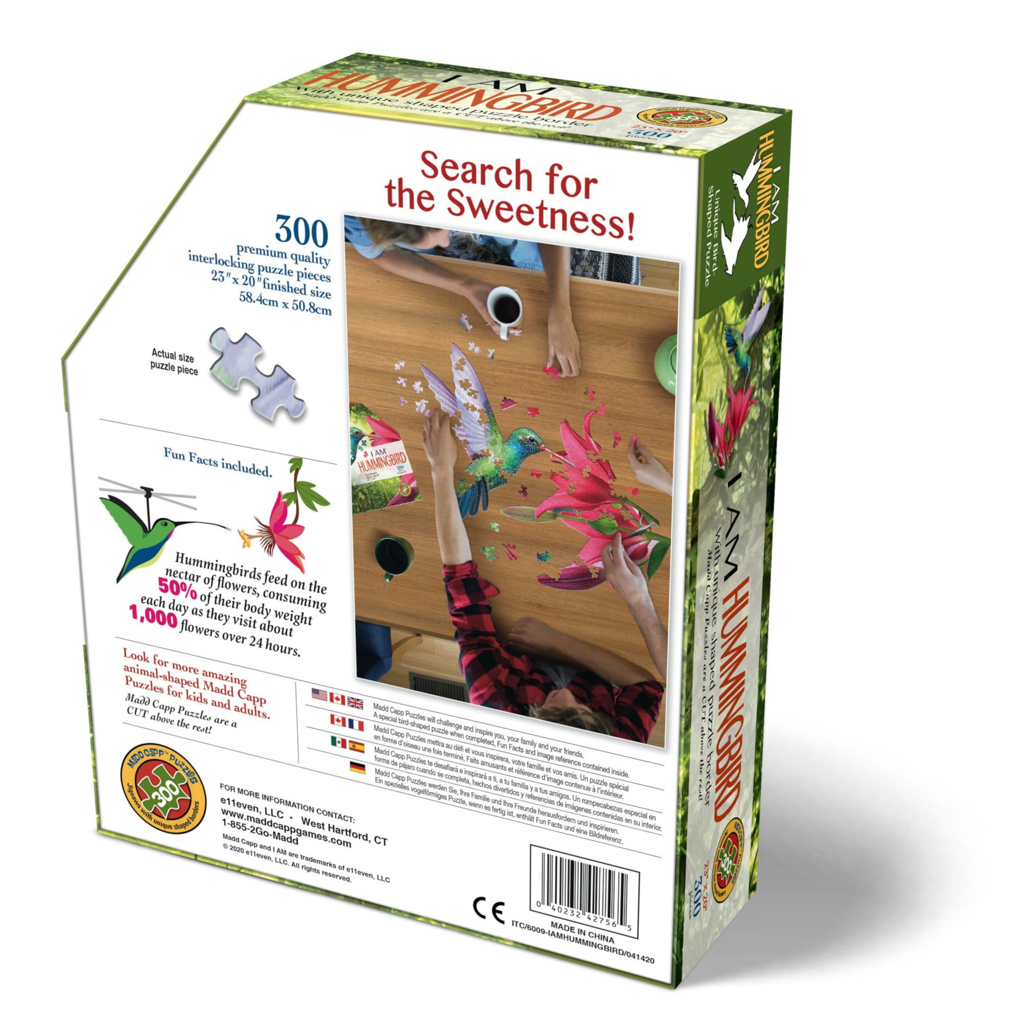 Madd Capp HUMMINGBIRD 300 Piece Jigsaw Puzzle For Ages 10 and up - 6009 - Unique-Shaped Border, Challenging Random Cut, Five-Sided Box Fits on Bookshelf, Includes Educational Madd Capp Fun Facts