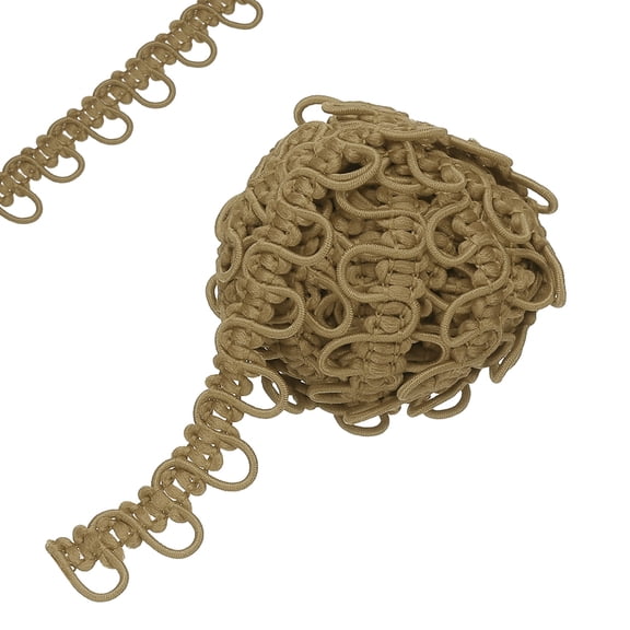 4 Yard Braid Trim with Button Loops, 5/8 Inch Dress Zipper Extender Upholstery Trim Khaki