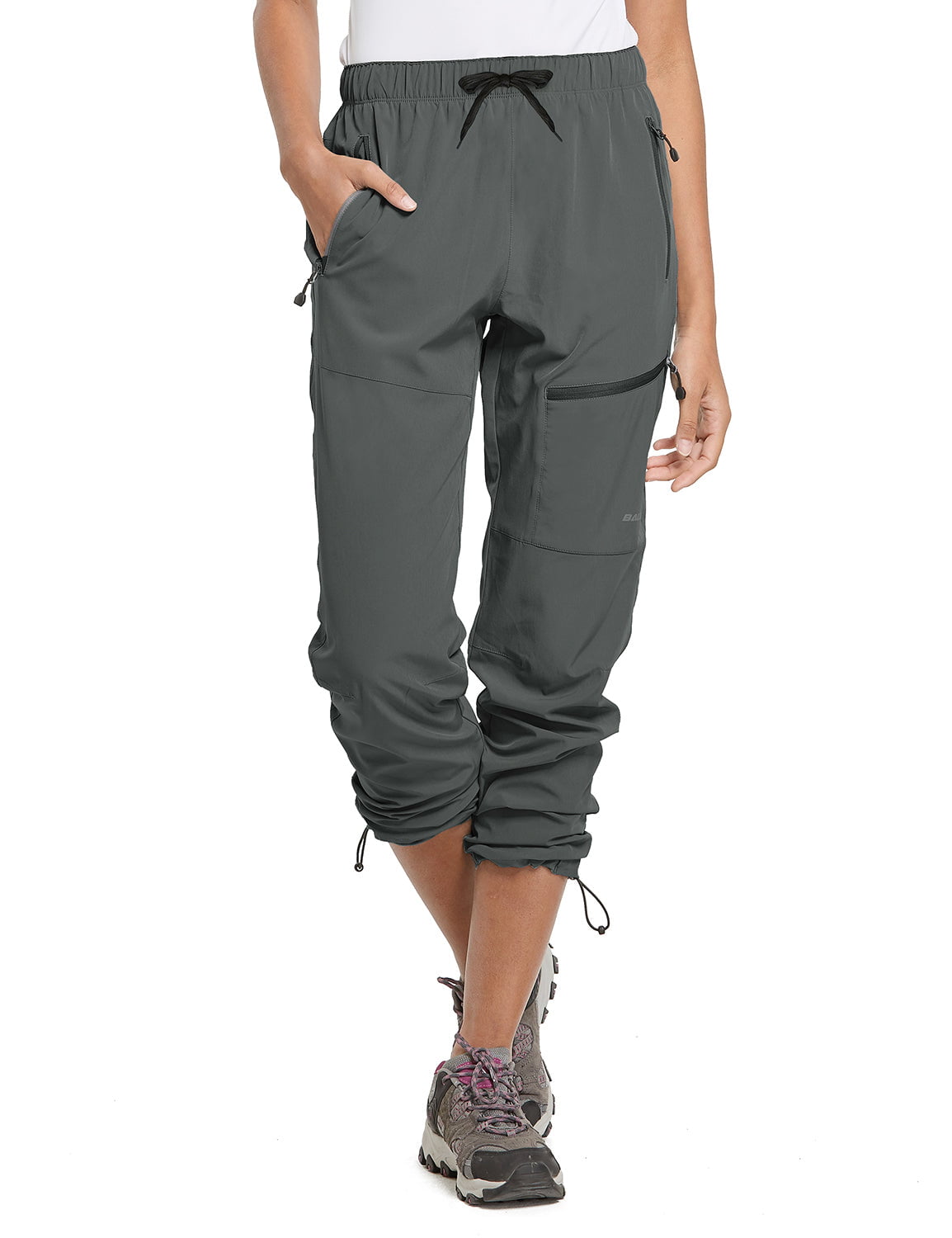 BALEAF Cargo Pants For Women Quick Dry Water Resistant With 4 Zip-Closure  Pockets Elastic Waist Deep Gray Size S 