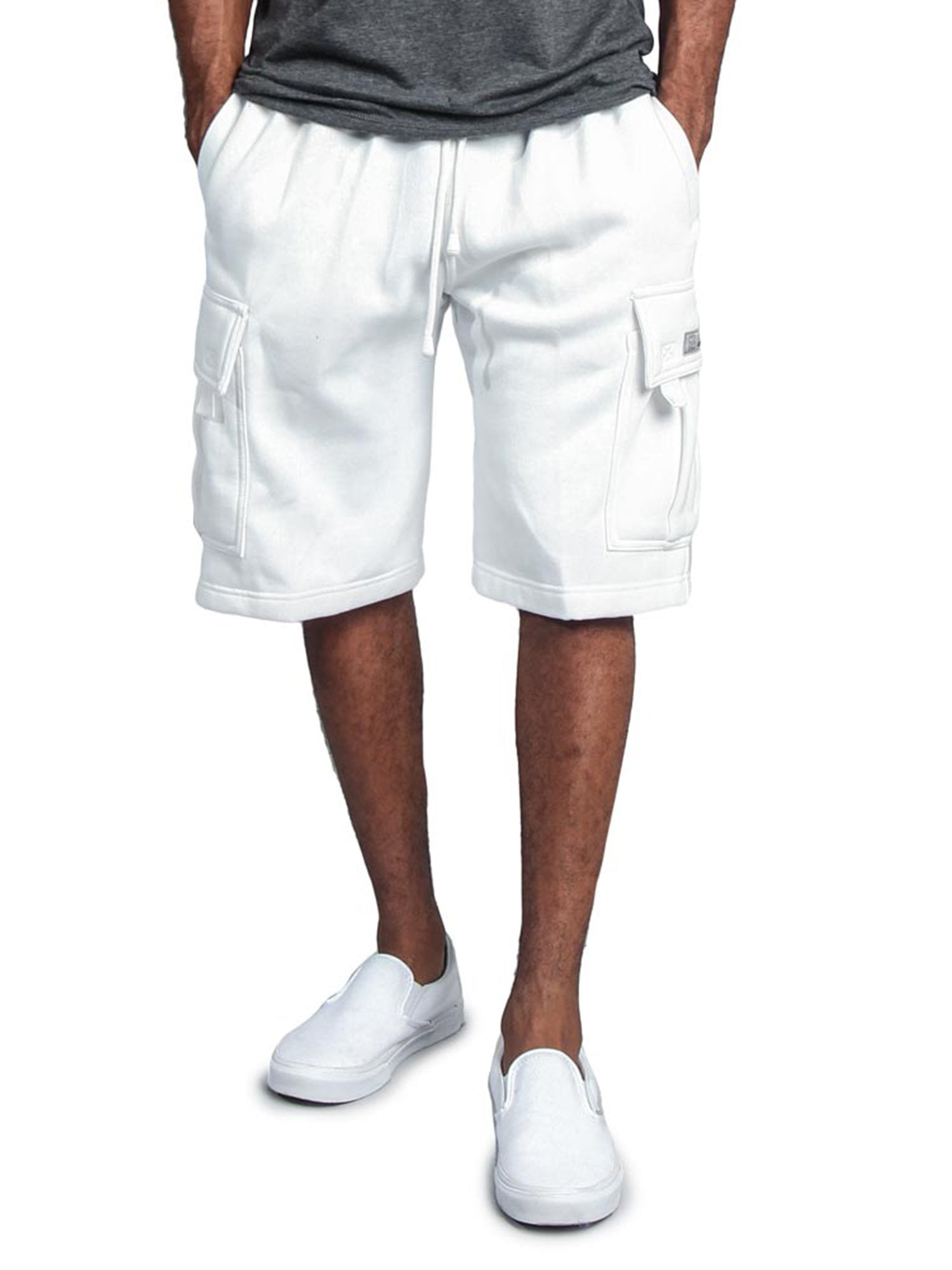 gstyle usa men's solid fleece heavyweight cargo shorts fs76 white