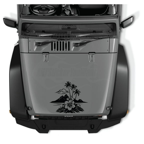 AnyStickerYouWant - Heavenly Hawaiian Hibiscus Beach Maui Vinyl Hood Decal Sticker, 22" Tall Hibiscus Vinyl Hood Decal/Car Window Stickers - Fits on & Compatible with Jeep Wrangler & Jeep Gladiator