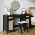 thumbnail image 4 of SICOTAS 52" Rattan Computer Desk with 3 Drawers & 2 Storage Cabinets, Boho Executive Desk Set of 2, Modern Writing Desk for Home Office Bedroom, Black, 4 of 9