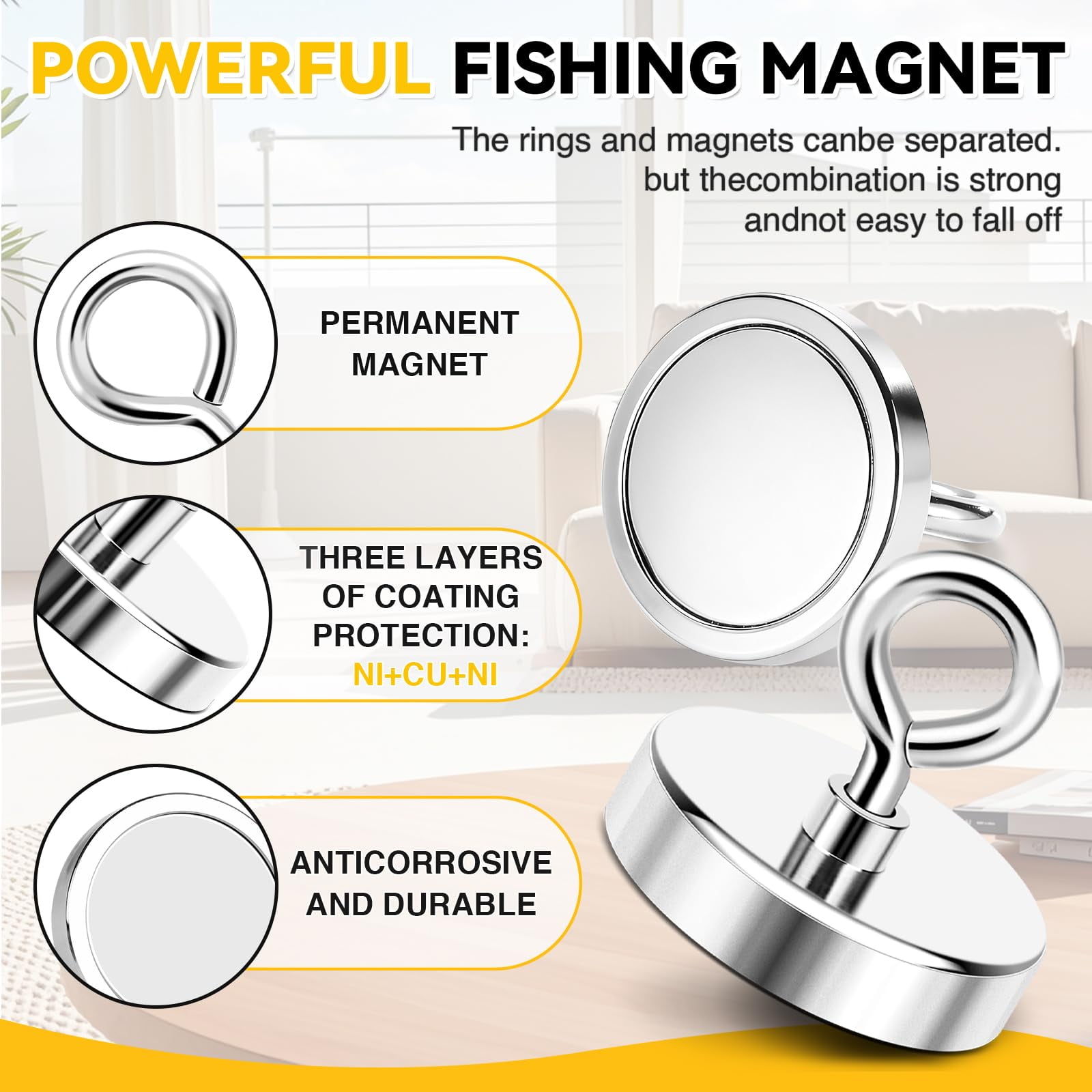 DIYMAG Fishing Magents,700LBS(317KG) Pulling Force Neodymium Fishing Magnet with Countersunk Hole Eyebolt for Retrieving in River an Magnetic Fishing(Dia:2.95in/75mm)