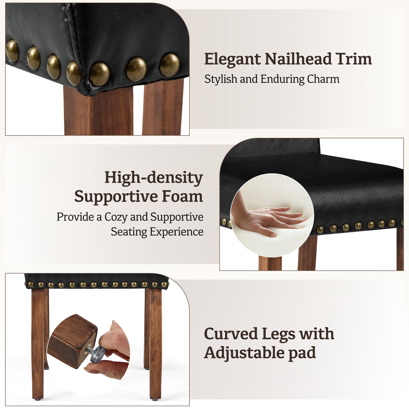 Firmoz Set of 2 Faux Leather Dining Chairs, Modern Side Chairs with Solid Wood Legs for Kitchen & Living Room, Black