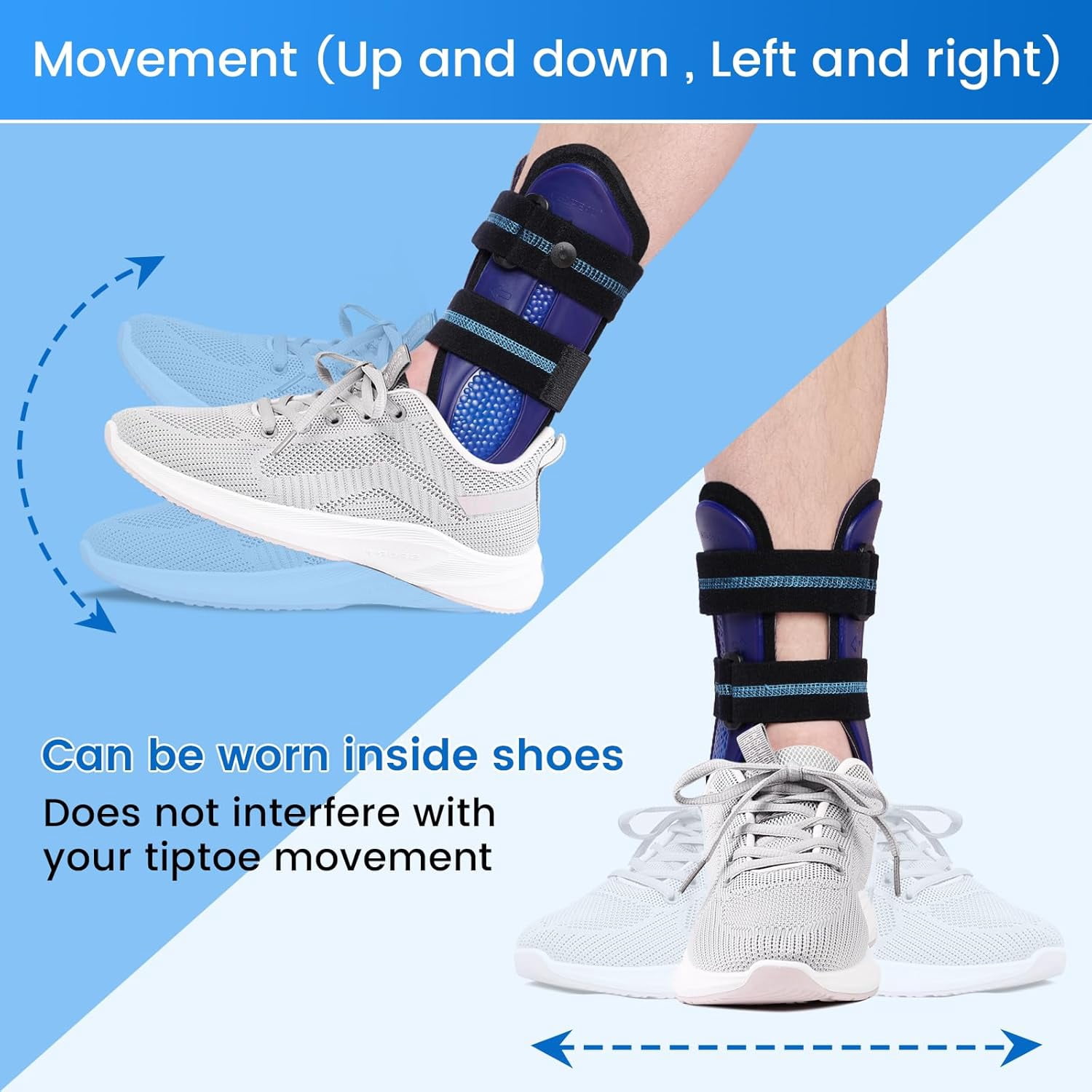Velpeau Ankle Support Brace for Men & Women, Ankle Stabilizer, Stirrup Splint for Sprains, Tendonitis, Volleyball, Basketball, Sprained Ankle, Reversible Left & Right Foots, One Size(Foam Pad, Blue)