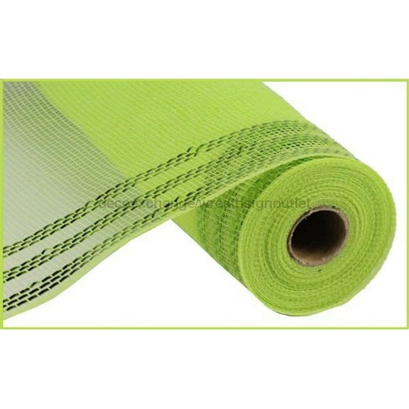 10.5"X10Yd Border Stripe Metallic Mesh Apple W/Lime Green Foil RY850271