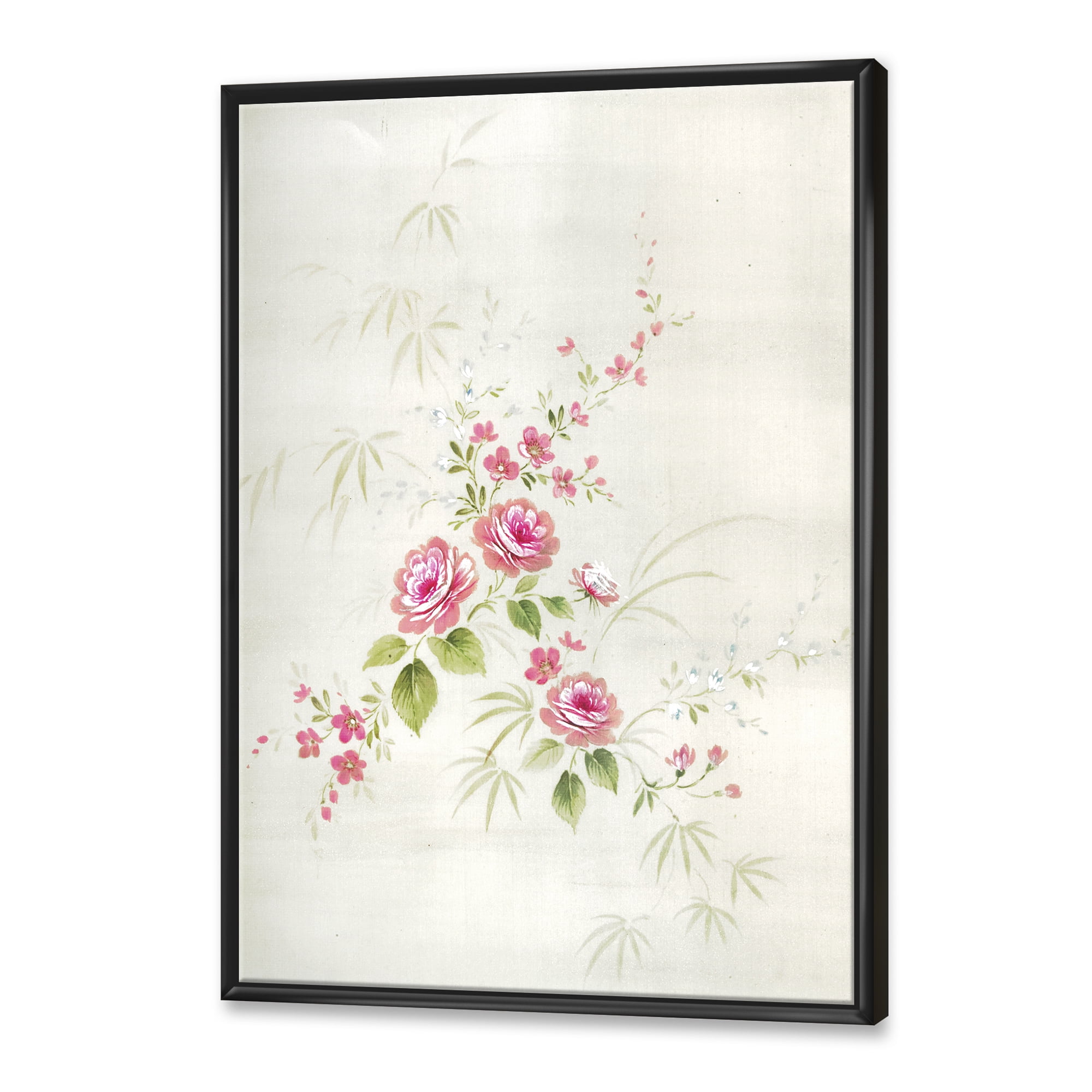Designart 'Abstract Retro Drawing of Flowers II' Vintage Framed Canvas Wall Art Print