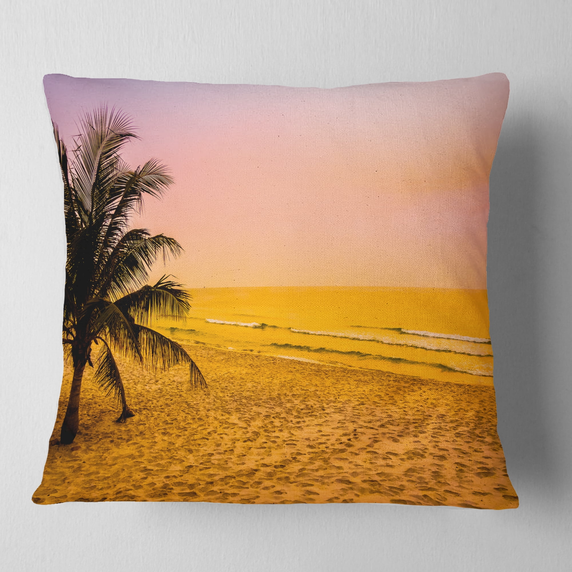 Designart Coconut Tree Silhouette - Landscape Photography Throw Pillow - 16x16