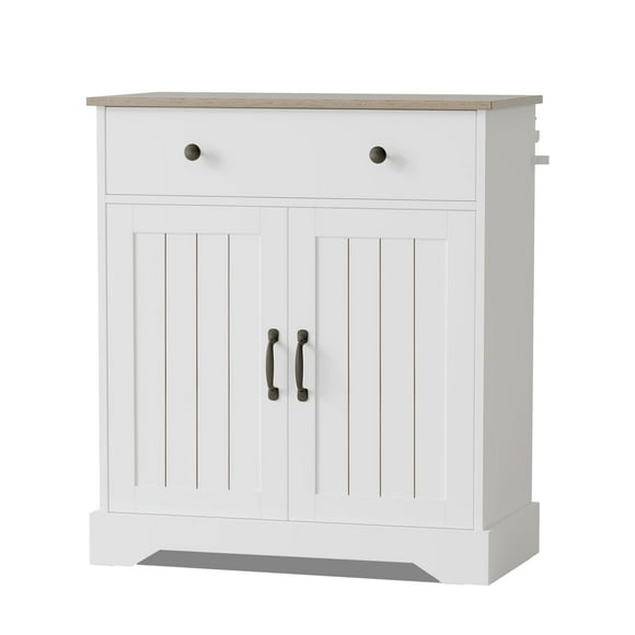 QinaQin 29.5 Inch Buffet Cabinet with Storage, White Coffee Bar Cabinet with Adjustable Shelves
