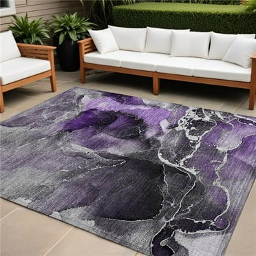 HomeRoots 559476 9 x 12 ft. Gray & Purple Abstract Washable Non Skid Indoor Outdoor Rectangle Machine Woven Area Rug
