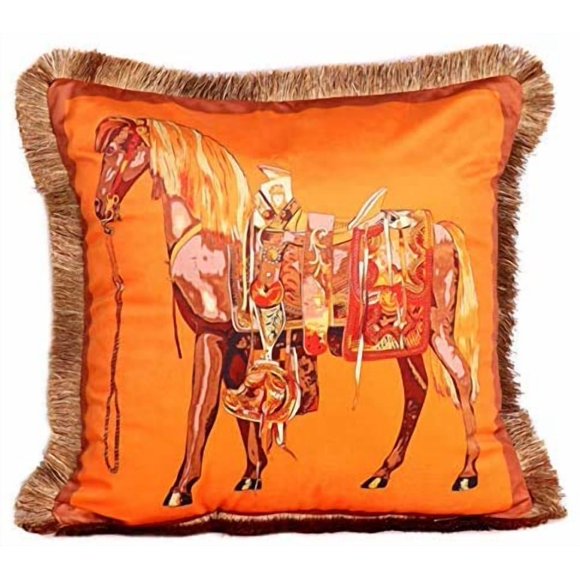 VenusL Housses de Coussin en Velours à Double Pompons, Cheval, Selle, Chariot, Chevalier, Chevalier & Sceptre, 18x18 Pouces(45x45cm)