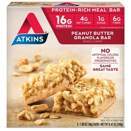 Atkins Peanut Butter Granola Bar, 1.7 oz, 5-pack (Meal Replacement)