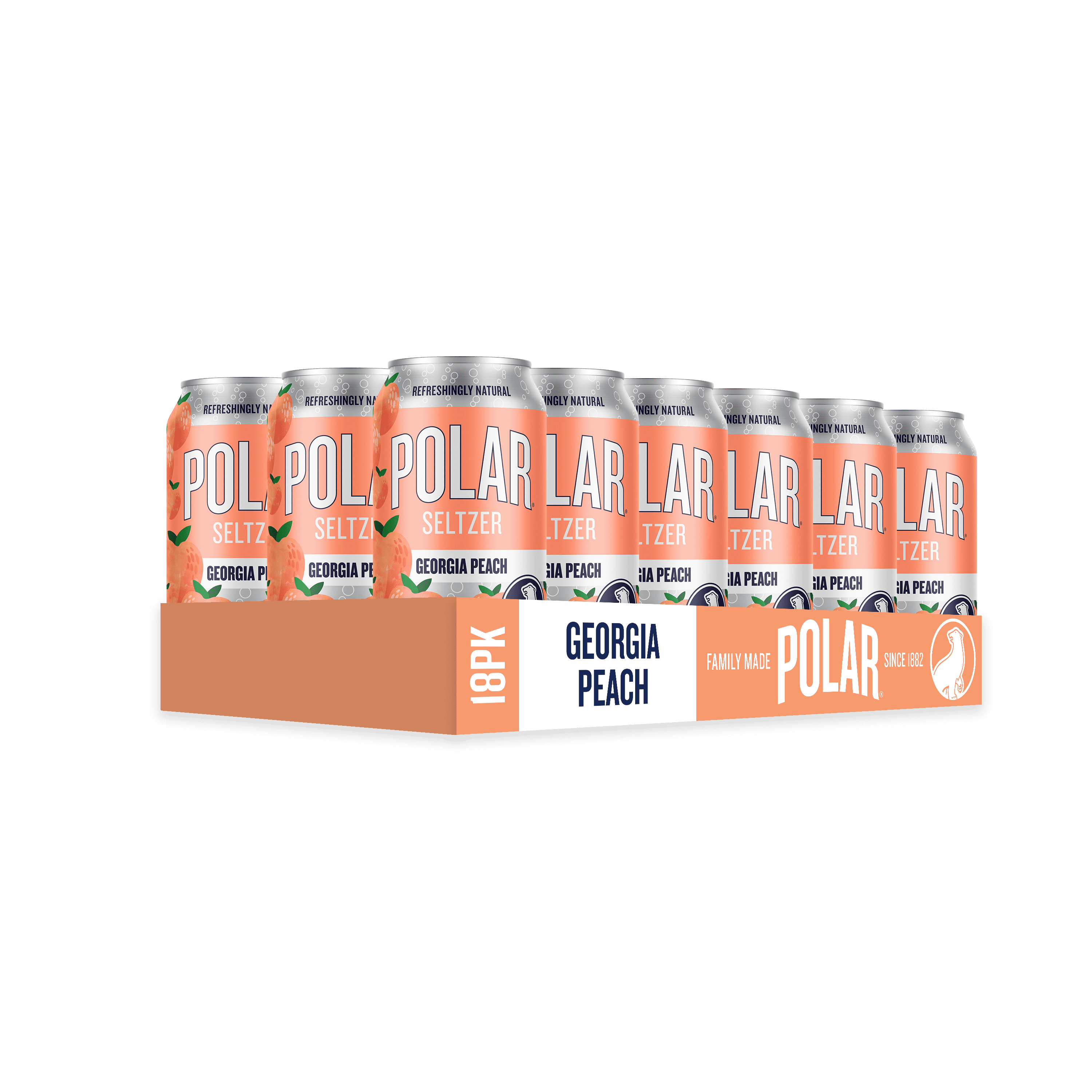 Polar Zero Calorie Georgia Peach Sparkling Seltzer Water, 12 fl oz, 18 Pack Cans