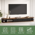 thumbnail image 5 of Finmind 70" Solid Wood Floating TV Stand with Fluted Sliding Doors, Extra Long Slim Entertainment Center for Living Room, Bedroom, Office, Up to 90'' TVs, Rustic Brown, 5 of 10