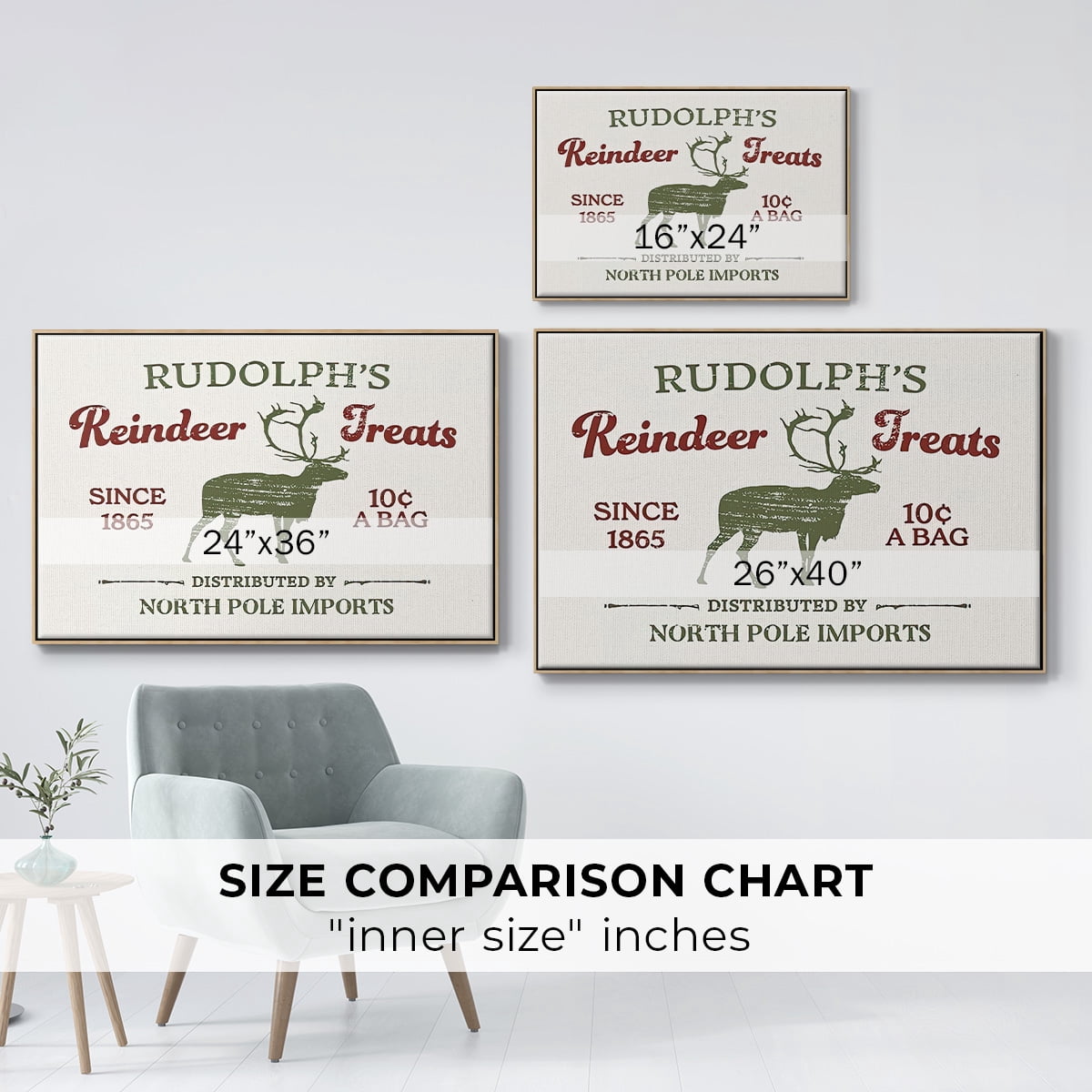 Christmas Farm Sign IV - Framed Gallery Wrapped Holiday Canvas - 27 x 41 - Natural Wood Frame