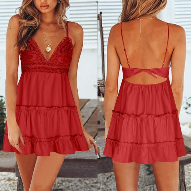 BLVB Sundresses for Women Summer V-Neck Spaghetti Strap Backless Lace Mini Skater Dress Beach Vacation Dress - Walmart Business Supplies BLVB Sundresses for Women Summer V-Neck Spaghetti Strap Backless Lace Mini Skater Dress Beach Vacation Dress - Walmart Business Supplies