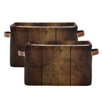 Yayeee 2 Pack Canvas Storage Basket with Handles for Shelves Fabric Bins Closet Organizer, Wood Grain